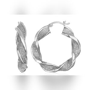 JCM .925 Twisted Glitter Textured Hoop Earrings in Sterling Silver